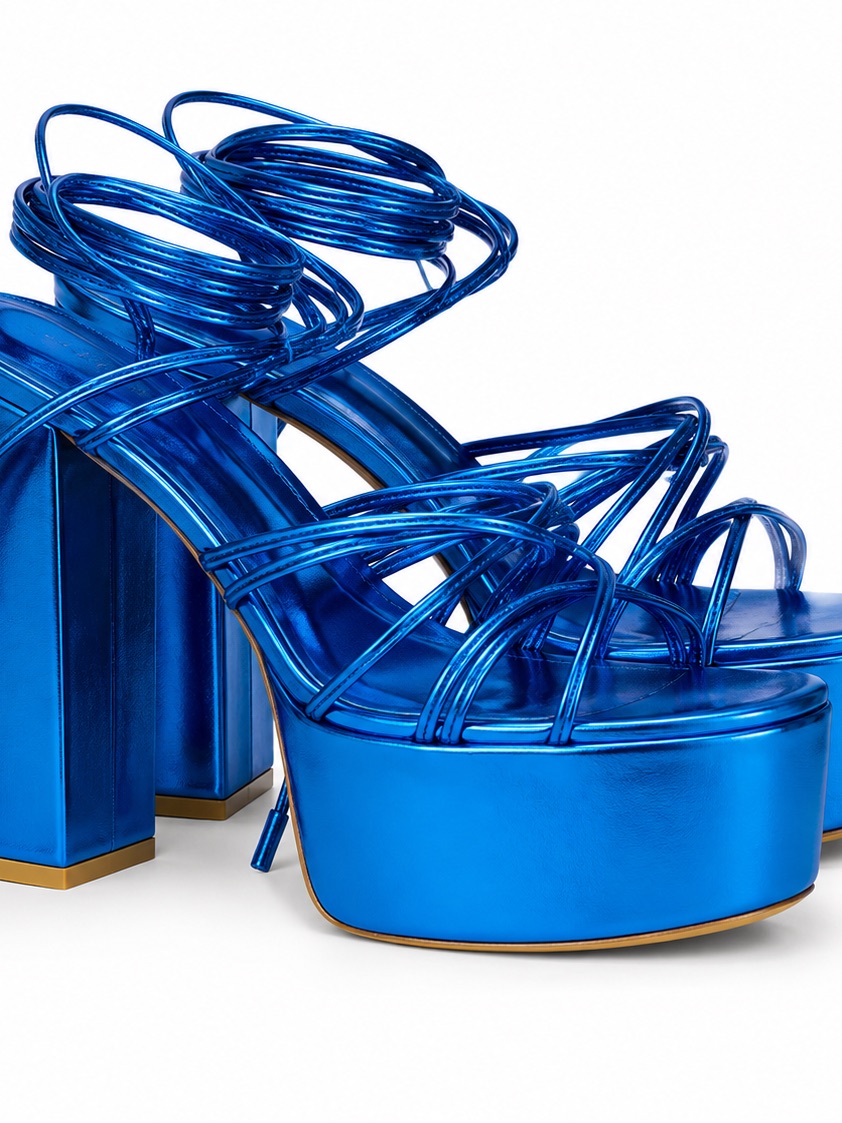Paris Texas Metallic Blue Platform Lace-Up Sandals